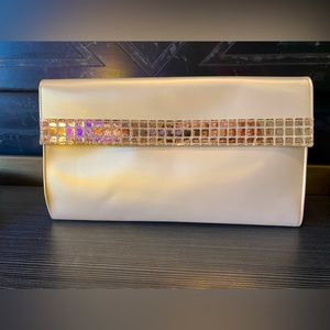 VTG Christian Dior Parfums 12x6in Champagne & Gold Clutch/ Toiletries Bag